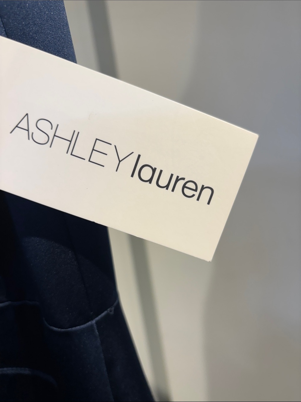Ashley Lauren 1183 Navy Satin V-Neck Evening Gown - Picture 9 of 10